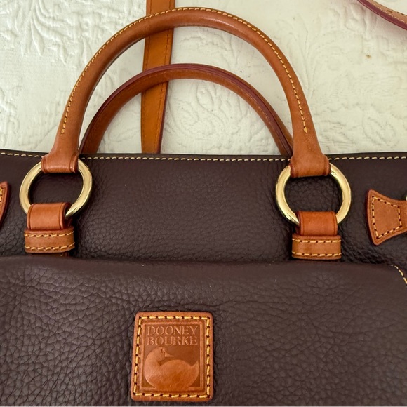 Dooney & Bourke Pebbled Leather Dark Brown / Maroon Satchel Gold Hardware - Picture 12 of 15